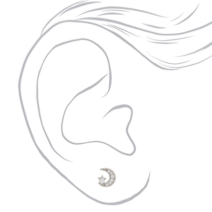 Sterling Silver Pearl Moon Stud Earrings,