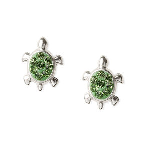 Sterling Silver Embellished Turtle Stud Earrings - Green,