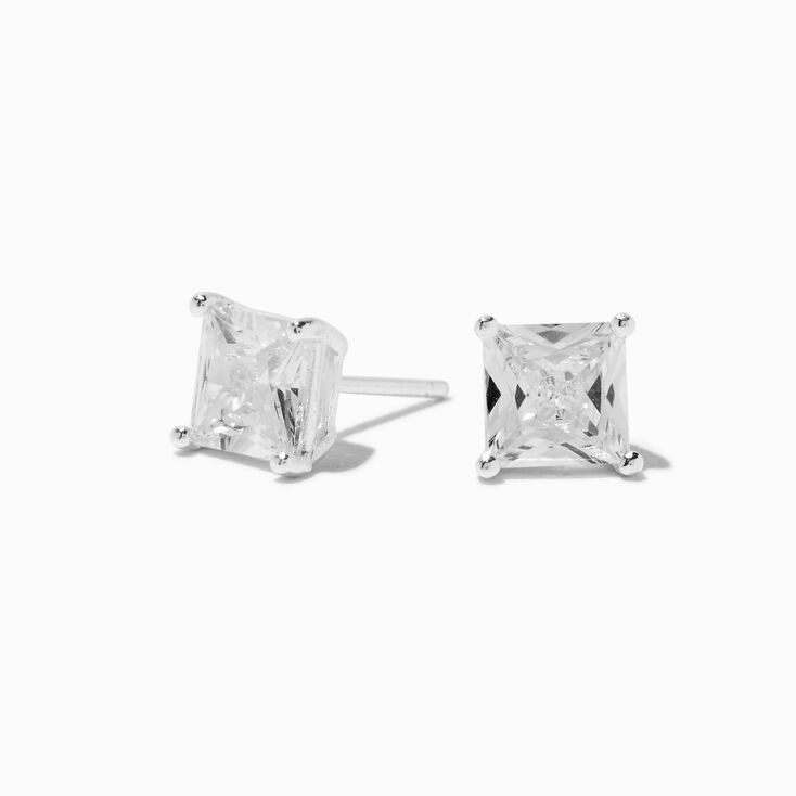 C LUXE by Claire&#39;s Sterling Silver Cubic Zirconia 6mm Square Stud Earrings,