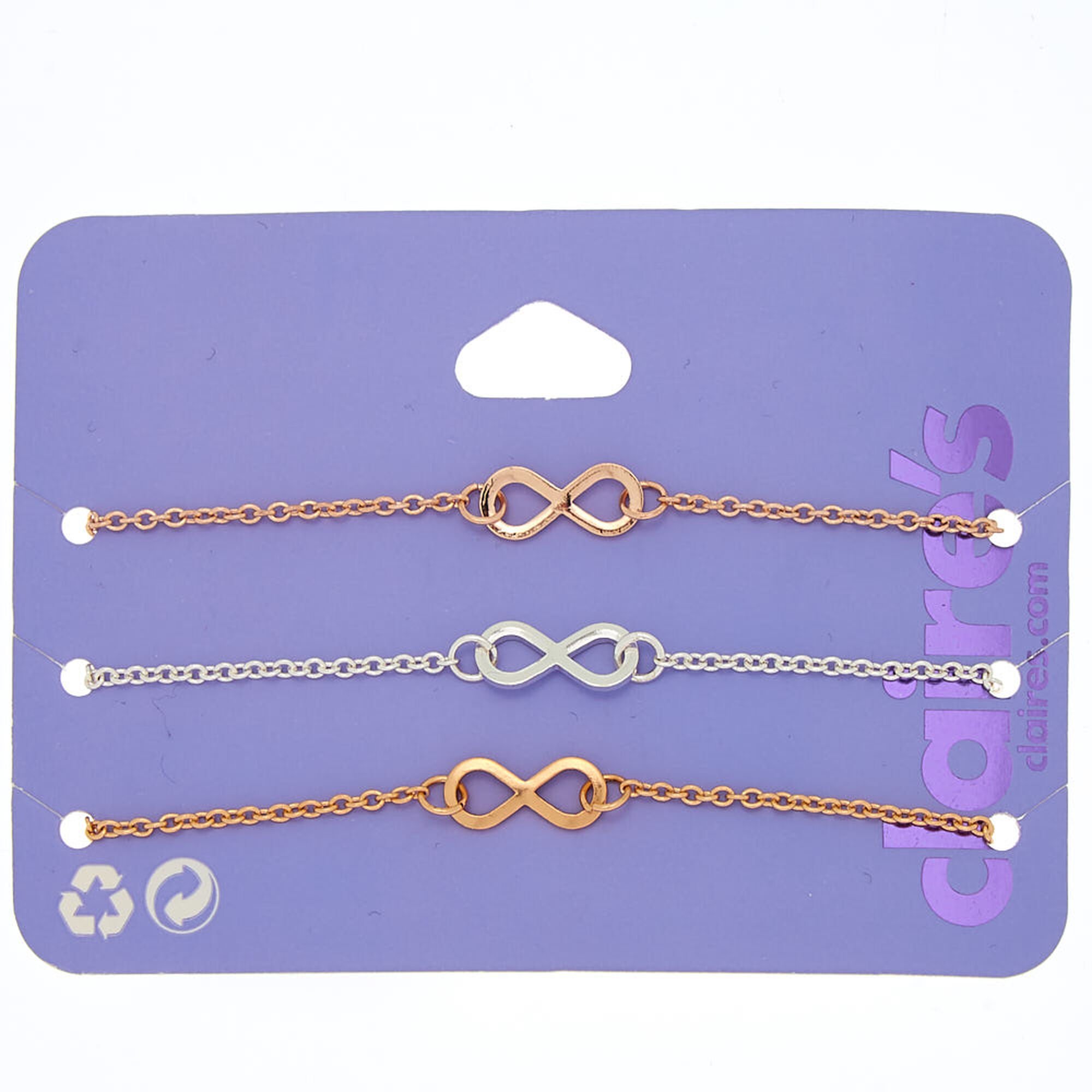 View Claires Mixed Metal Infinity Chain Bracelets 3 Pack Rose Gold information