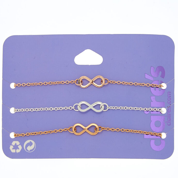 Mixed Metal Infinity Chain Bracelets - 3 Pack,