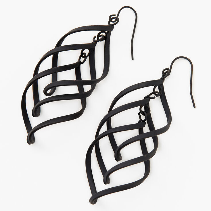 Black 3&quot; Triple Spiral Drop Earrings,