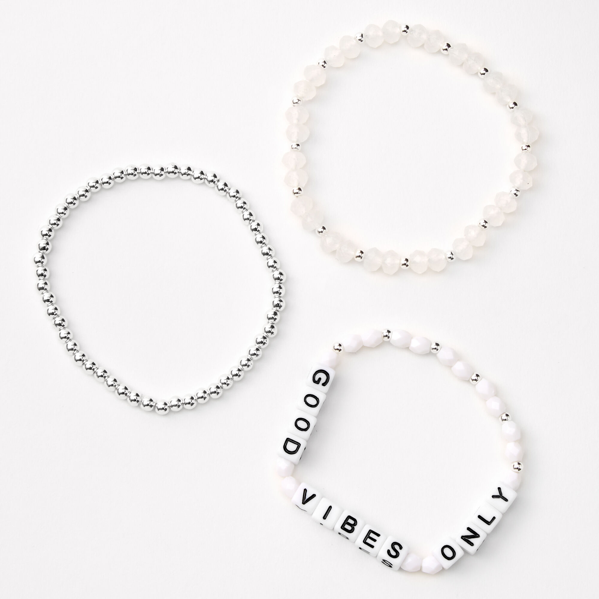 Claire's Lots de bracelets élastiques perlés « Good Vibes Only » - Lot de 3