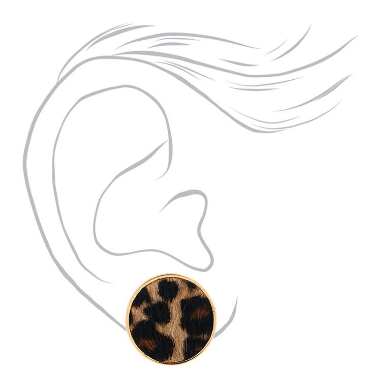 Gold Leopard Round Clip On Stud Earrings,