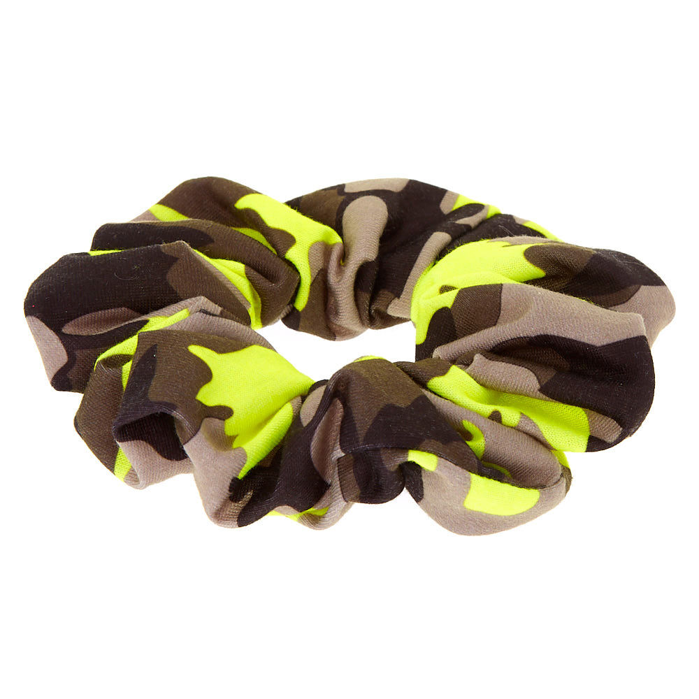 Medium Camo Print Hair Scrunchie - Neon Green,