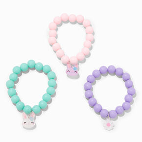 Claire&#39;s Club Matte Bunny &amp; Daisy Beaded Stretch Bracelets - 3 Pack,