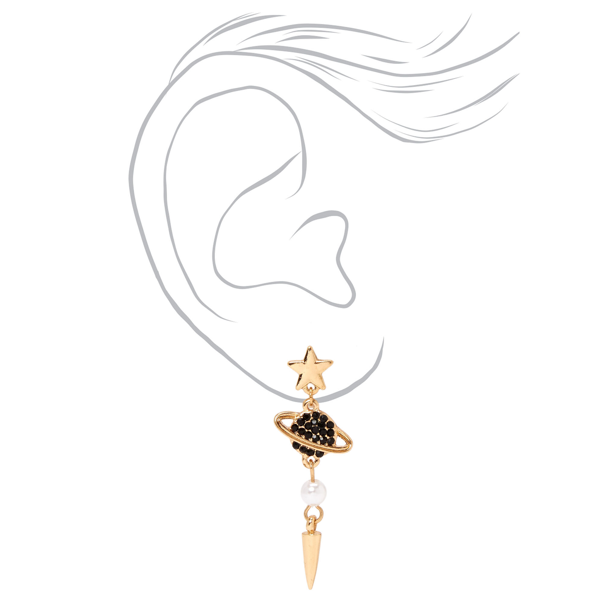 Gold Planet & Moon Linear Drop Earring Set - 2 Pack,