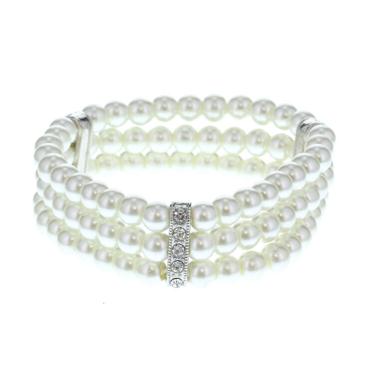 Silver Pearl Layered Stretch Bracelet,