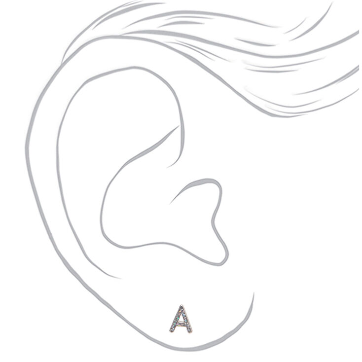 Miss Glitter the Unicorn Initial Stud Earrings - A, 3 Pack,