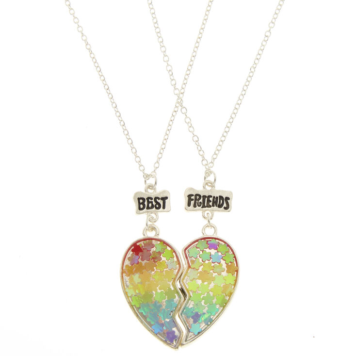 Best Friends Rainbow Floral Heart Pendant Necklaces,