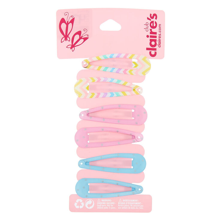 Claire&#39;s Club Pastel Pattern Snap Hair Clips - 6 Pack,