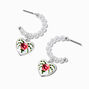 Antiqued Rose Heart Pearl Hoop Earrings,
