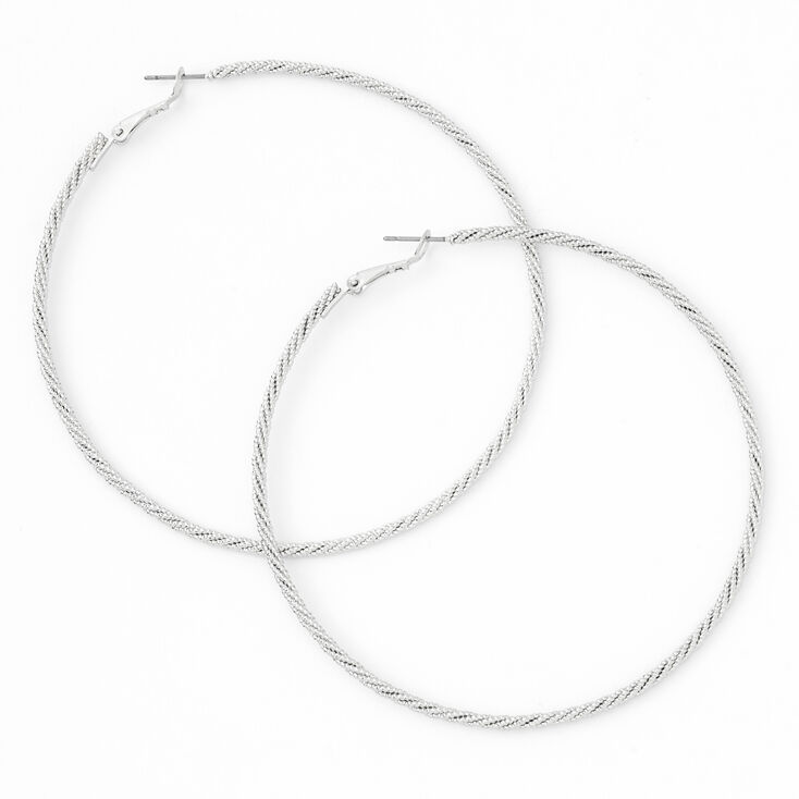 Silver 80MM Laser Cut Twisted Hoop Earrings,