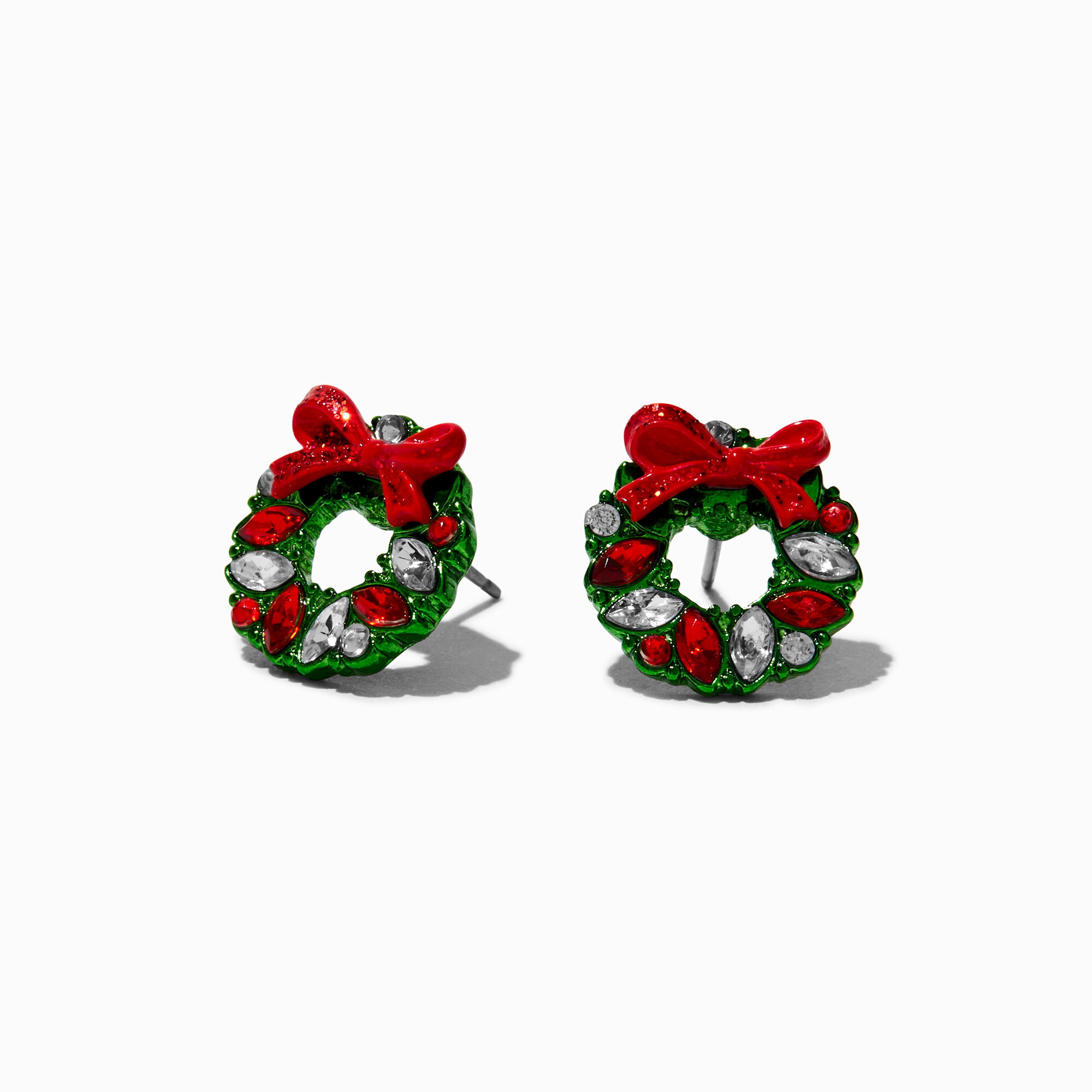 View Claires Christmas Wreath Gemstone Stud Earrings Red information