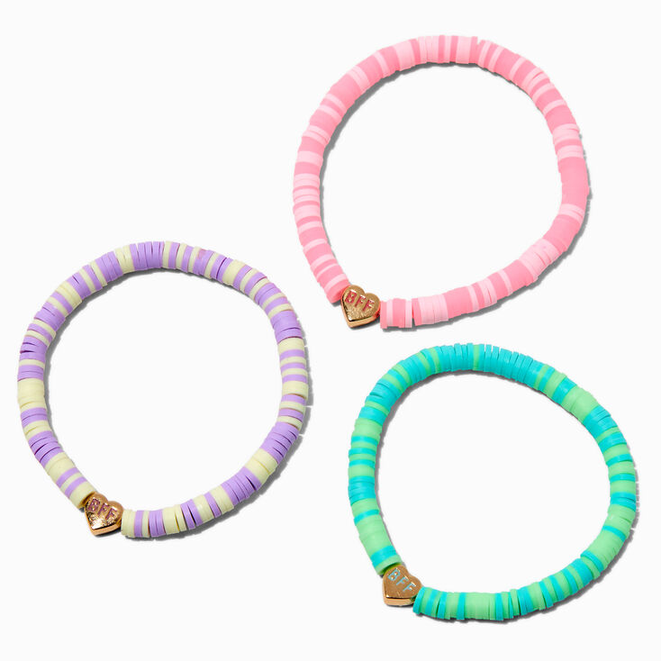 Best Friends Beaded Heart Charm Stretch Bracelets - 3 Pack,