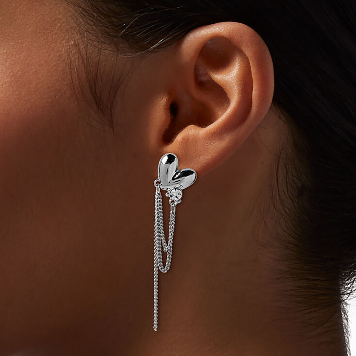 Silver-tone Heart Chains Clip-On Drop Earrings ,