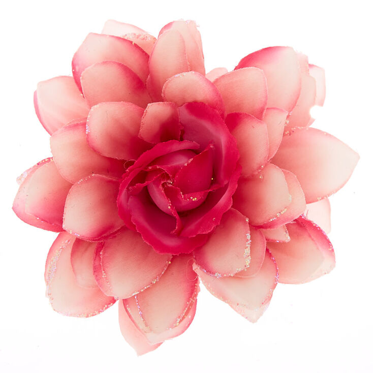 Large Glitter Ombre Flower Hair Clip - Pink,