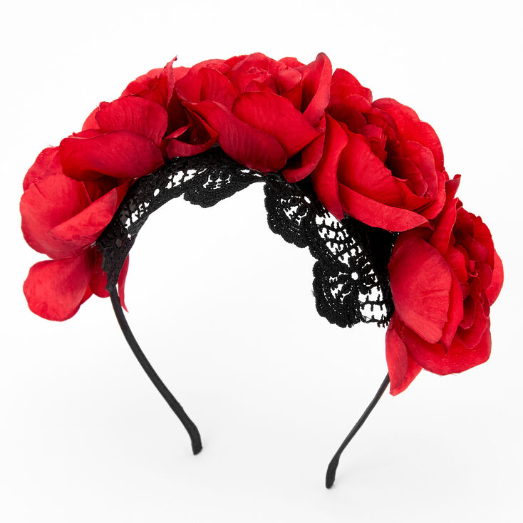 Claire's Serre-tête en dentelle floral Jour des Morts - Rouge