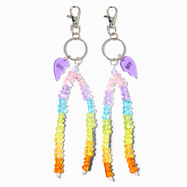 Best Friends Beaded Gummy Bear Split Heart Keychains - 2 Pack,