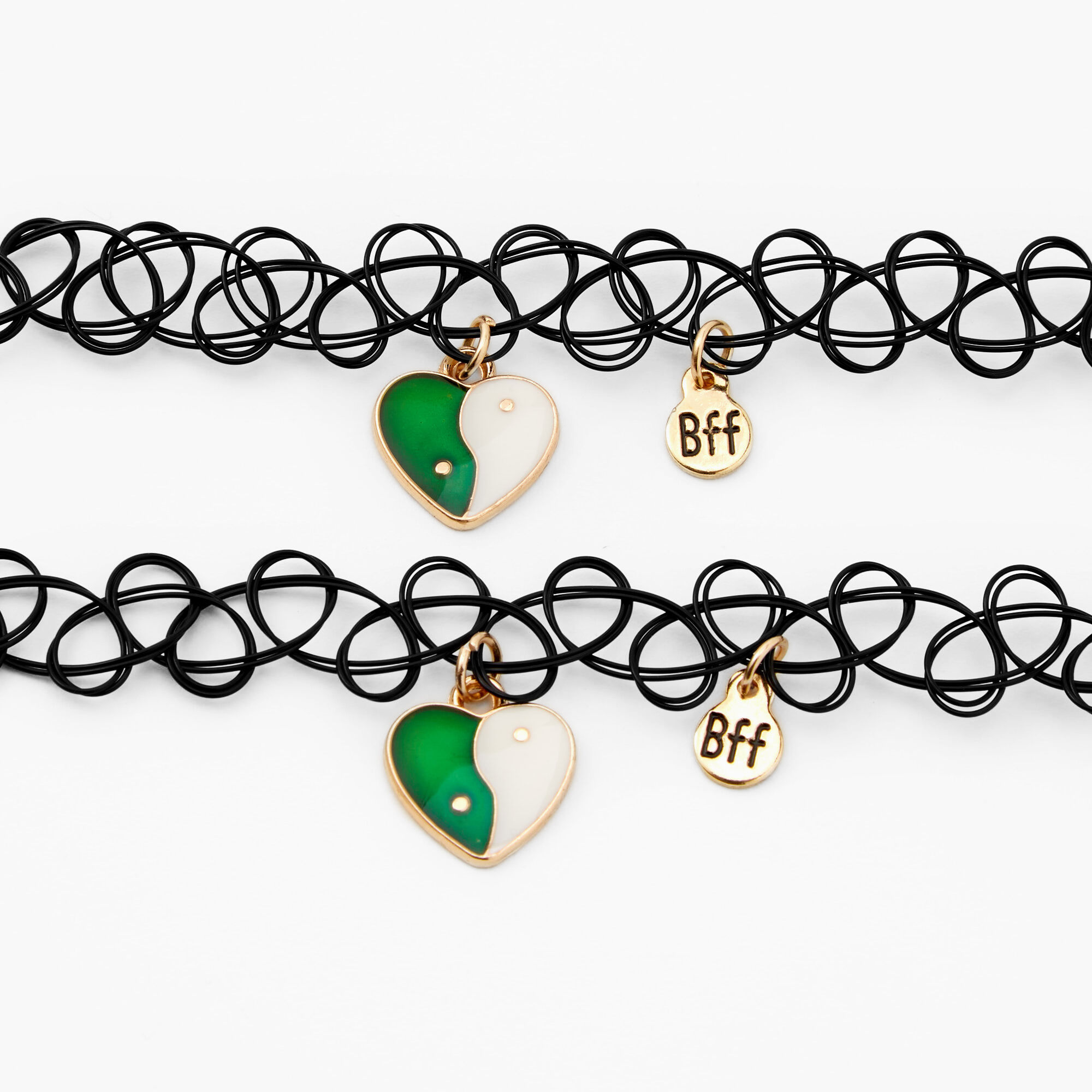 Best Friends Mood Yin Yang Heart Tattoo Choker Necklaces - 2 Pack,