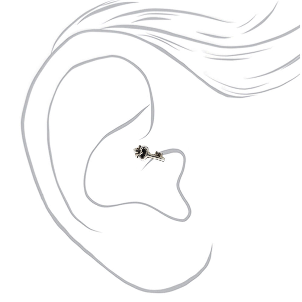 Silver 16G Key Tragus Stud Earring,