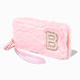 Pink Furry Pearl Initial Wristlet Wallet - B,