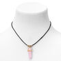 Pink Glow In The Dark Mystical Gem Pendant Black Cord Necklace,