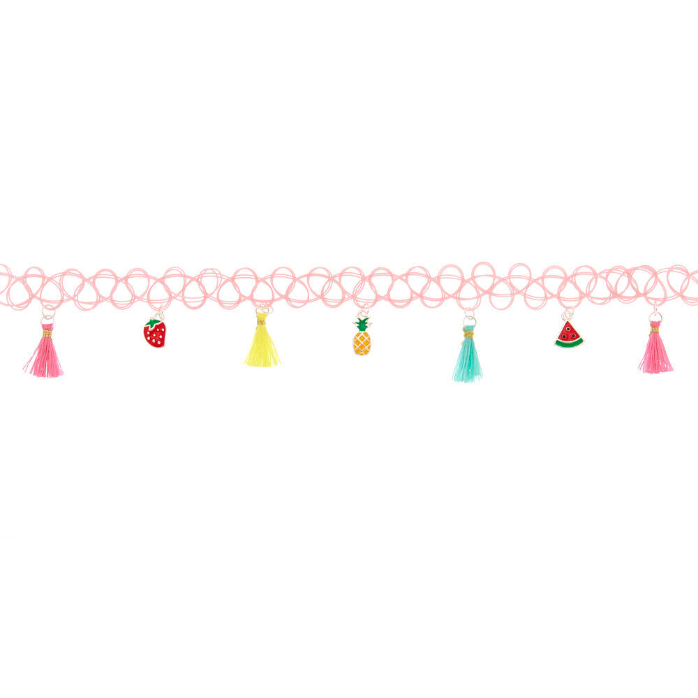 Claire's Club Fruit Tassel Tattoo Choker Necklace - Pink,