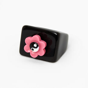 Black Floral Yin Yang Fidget Resin Ring,