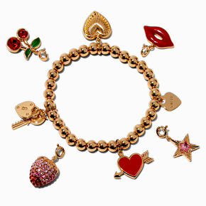 T H E M E x Claire&#39;s Gold-tone Cherry Stretch Charm Bracelet,