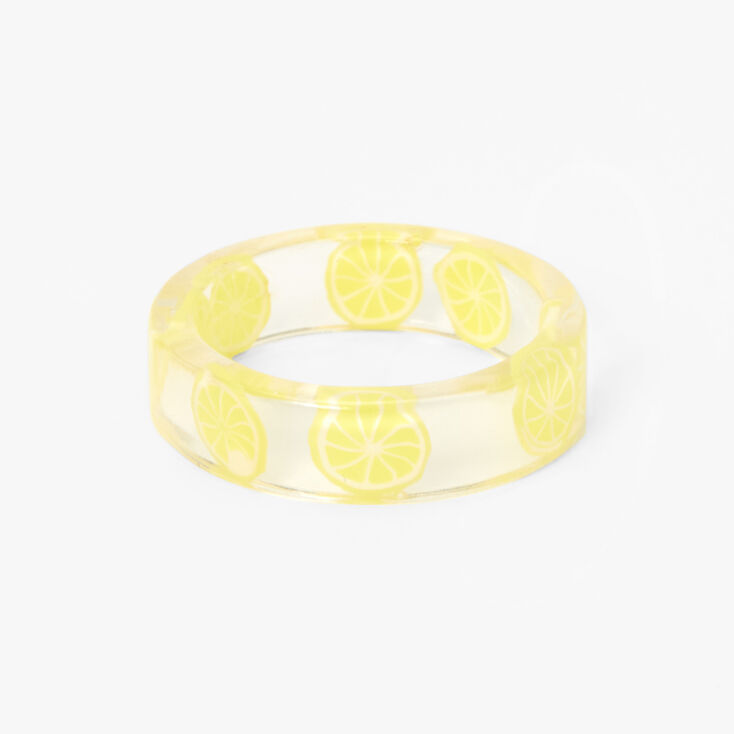 Bague transparente en r&eacute;sine d&#39;imitation avec imprim&eacute; citron jaune,