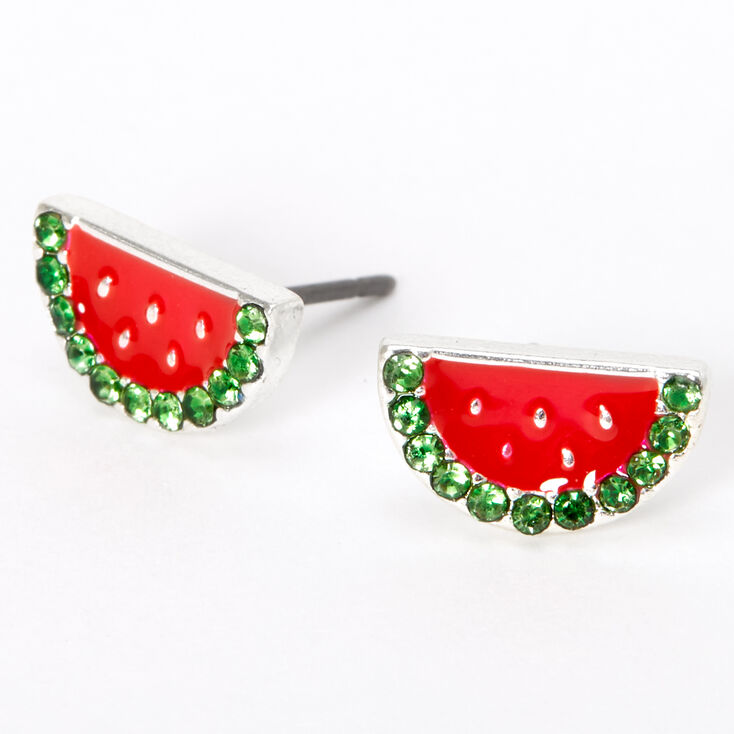 Silver Watermelon Slice Stud Earrings,