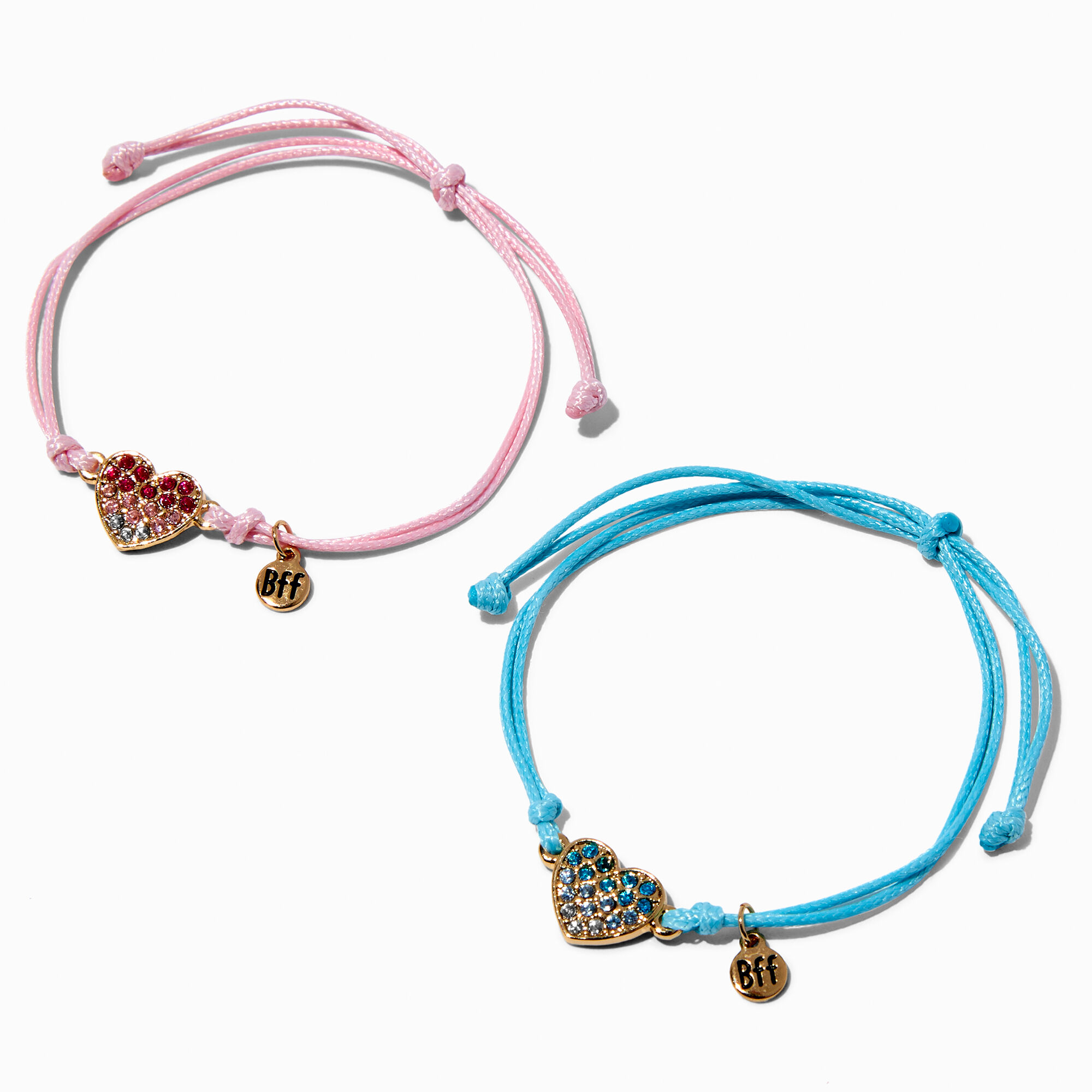 View Claires Best Friends Ombré Pavé Heart Adjustable Bracelets 2 Pack Blue information