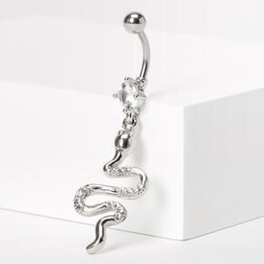 Silver-tone 14G Embellished Snake Dangle Belly Ring,