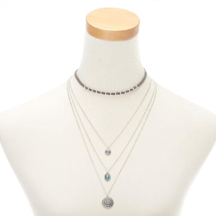 Silver Boho Multi Strand Choker Necklace,