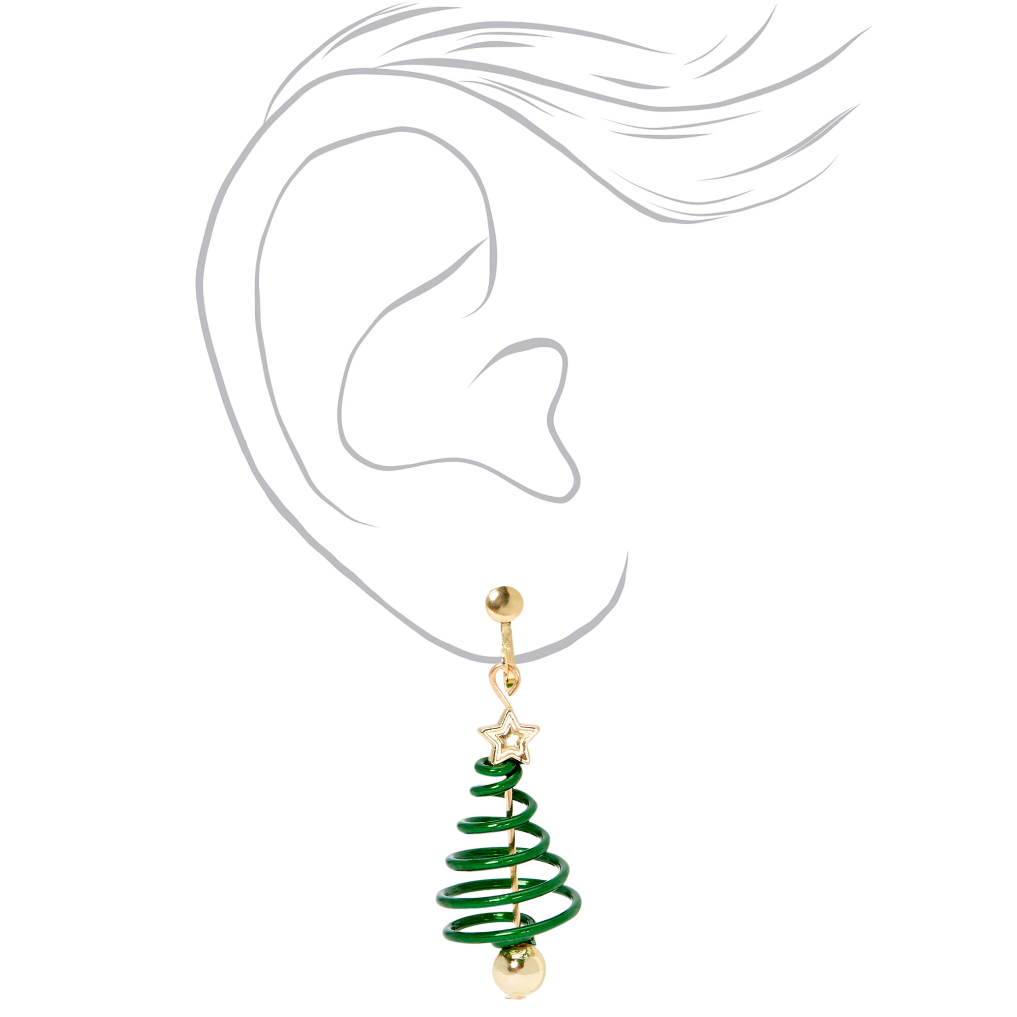 Gold 1" Spiral Tree Clip On Drop Earrings - Green,