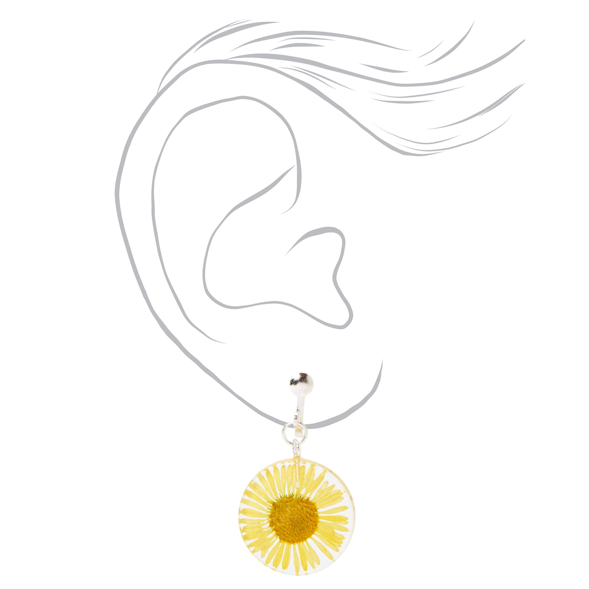 Pendantes à clip tournesol 2,5 cm couleur argentée - Jaune,