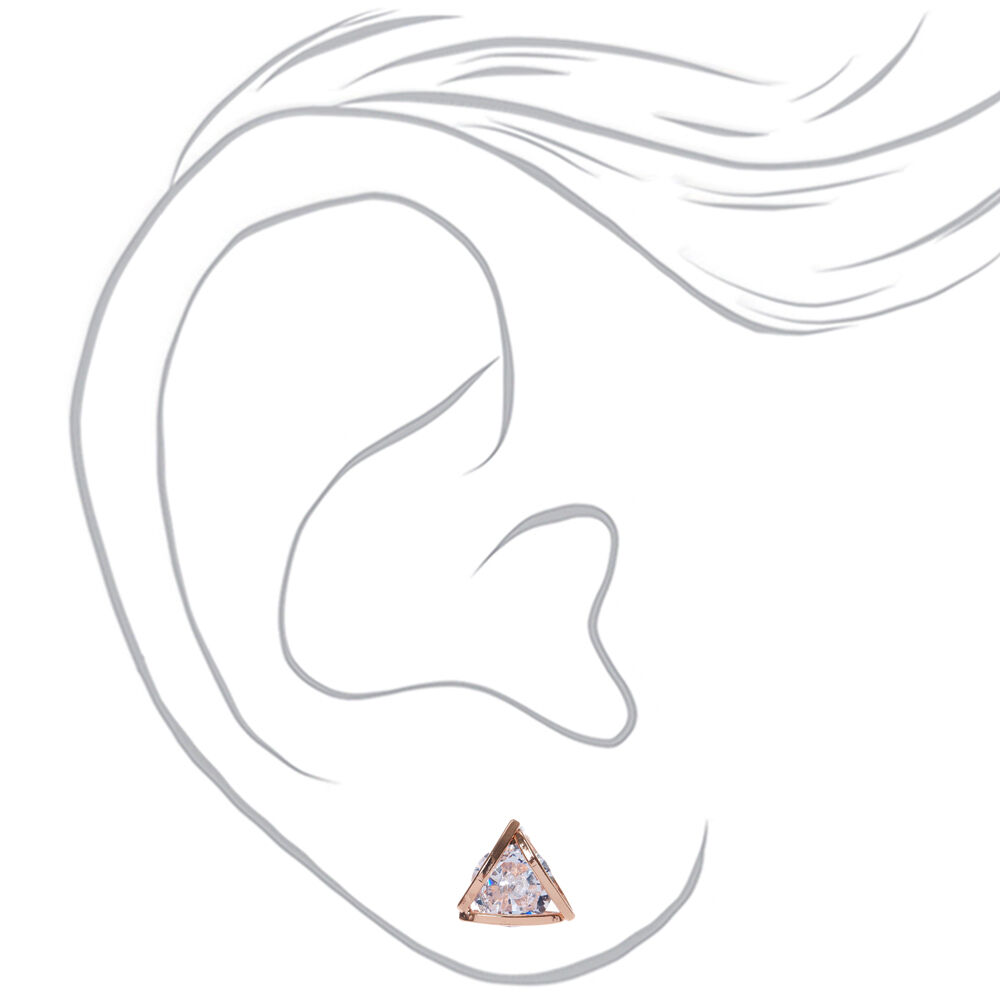 Rose Gold Cubic Zirconia 8MM Round Geometric Stud Earrings,