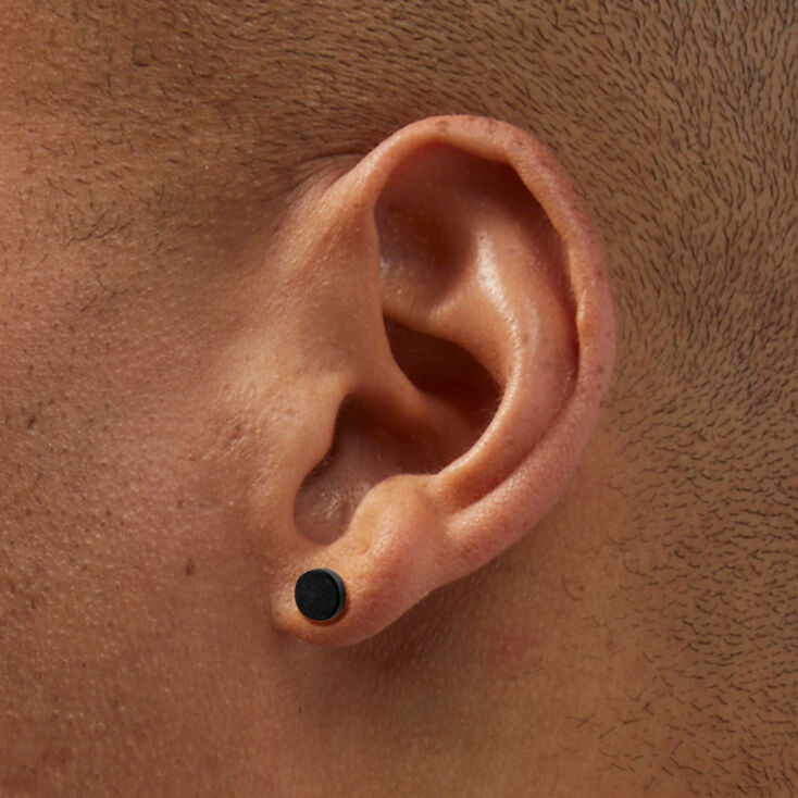 C LUXE by Claire&#39;s Silver-tone Titanium 6mm Black Disc Stud Earrings,