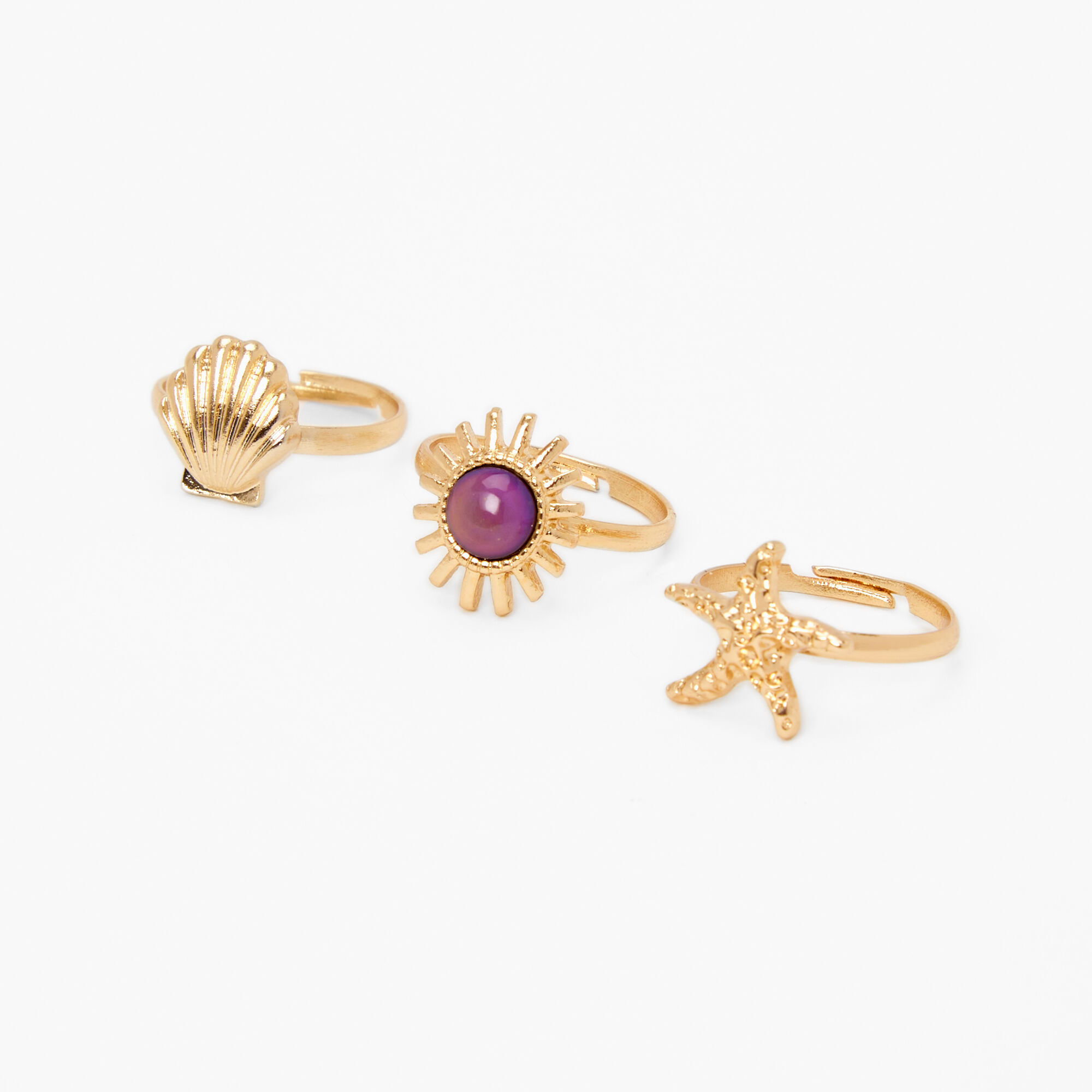 Gold Mood Seashell & Sun Rings - 3 Pack,