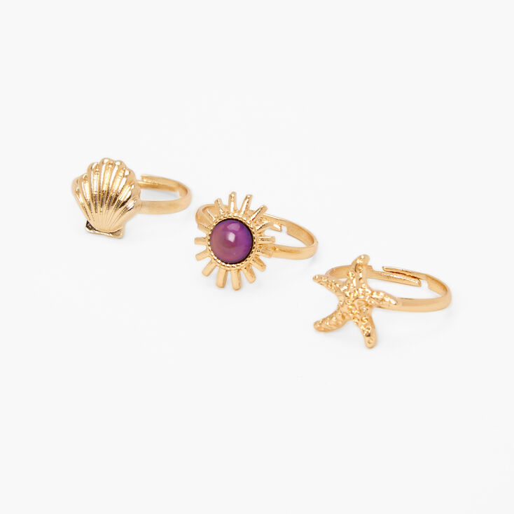 Gold Mood Seashell &amp; Sun Rings - 3 Pack,