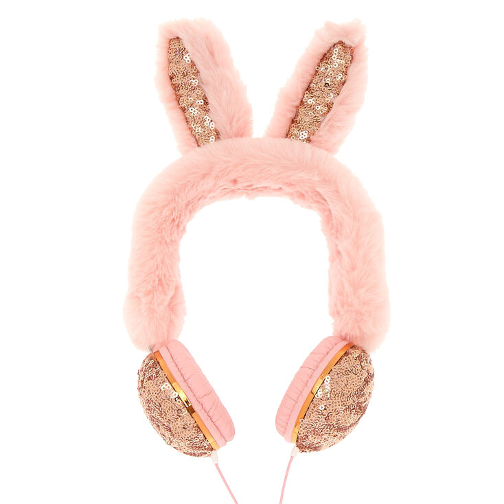 Faux Fur Sequin Bunny Headphones - Pink,
