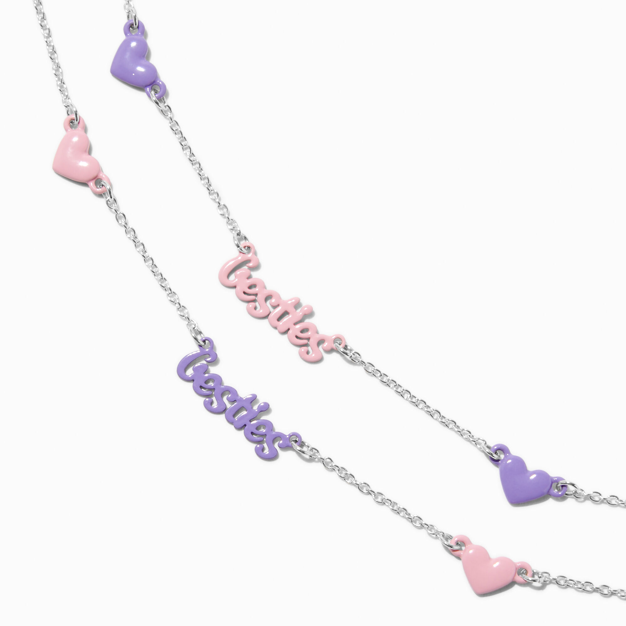 Best Friends Pink & Purple Besties Heart Pendant Necklaces - 2 Pack,