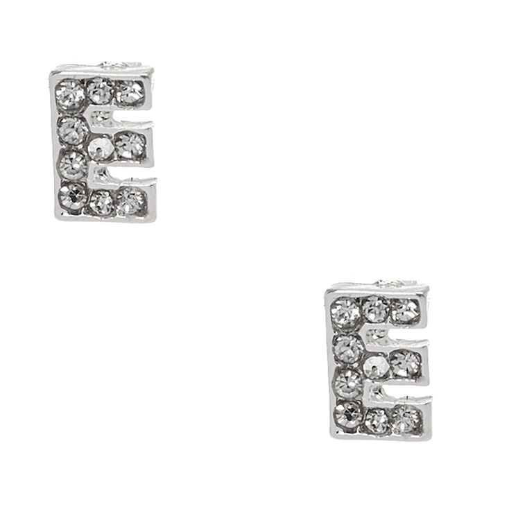 Silver Tone Clear Crystal Initial Letter E Stud Earrings Claire S Us