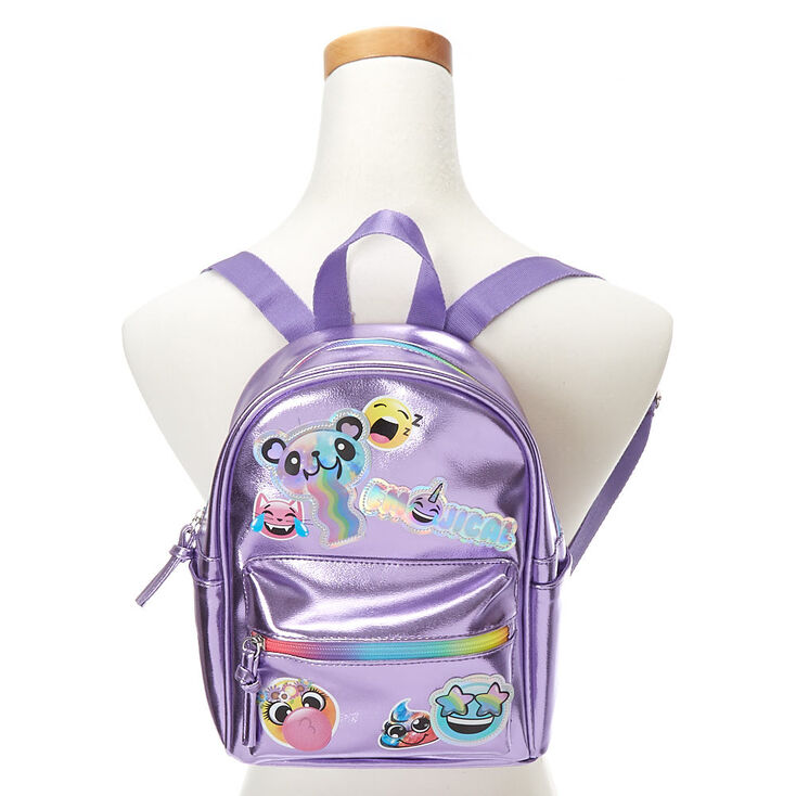 Mini sac &agrave; dos m&eacute;tallis&eacute; couleur lilas avec &eacute;moji,