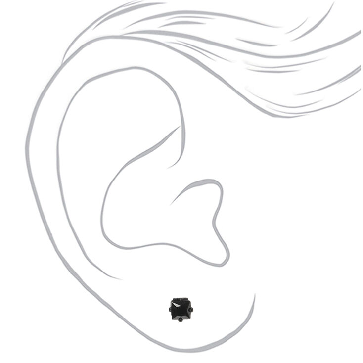 Black Cubic Zirconia 4mm Square Stud Earrings,