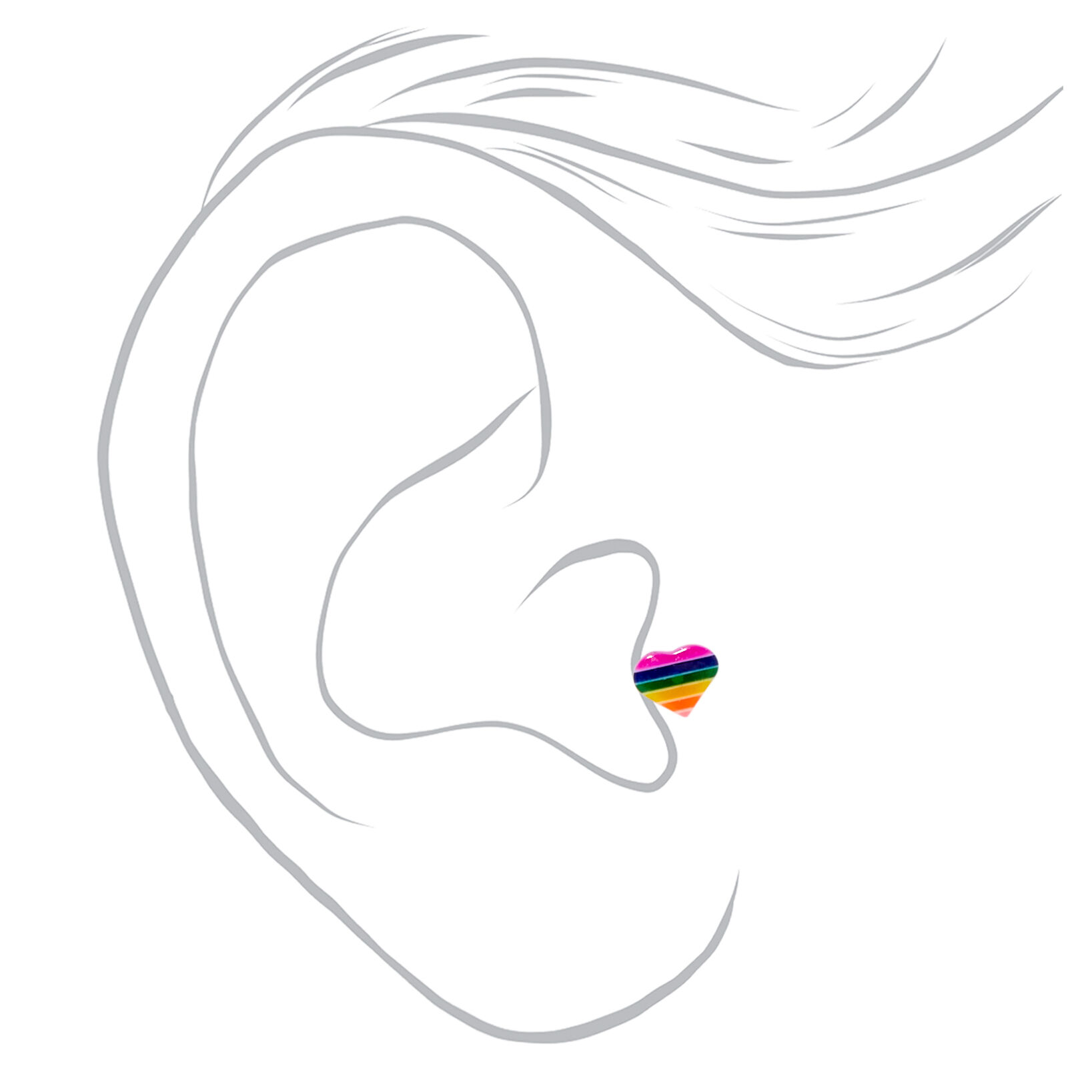 Silver Multi Rainbow Changeable Tragus Flat Back Earrings - 6 Pack,