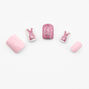 Easter Pink Glitter Bunny Press On Faux Nail Set -  14 Pack,