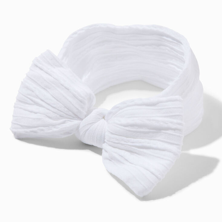 Claire&#39;s Club Nylon Ribbed Bow Headwrap - White,