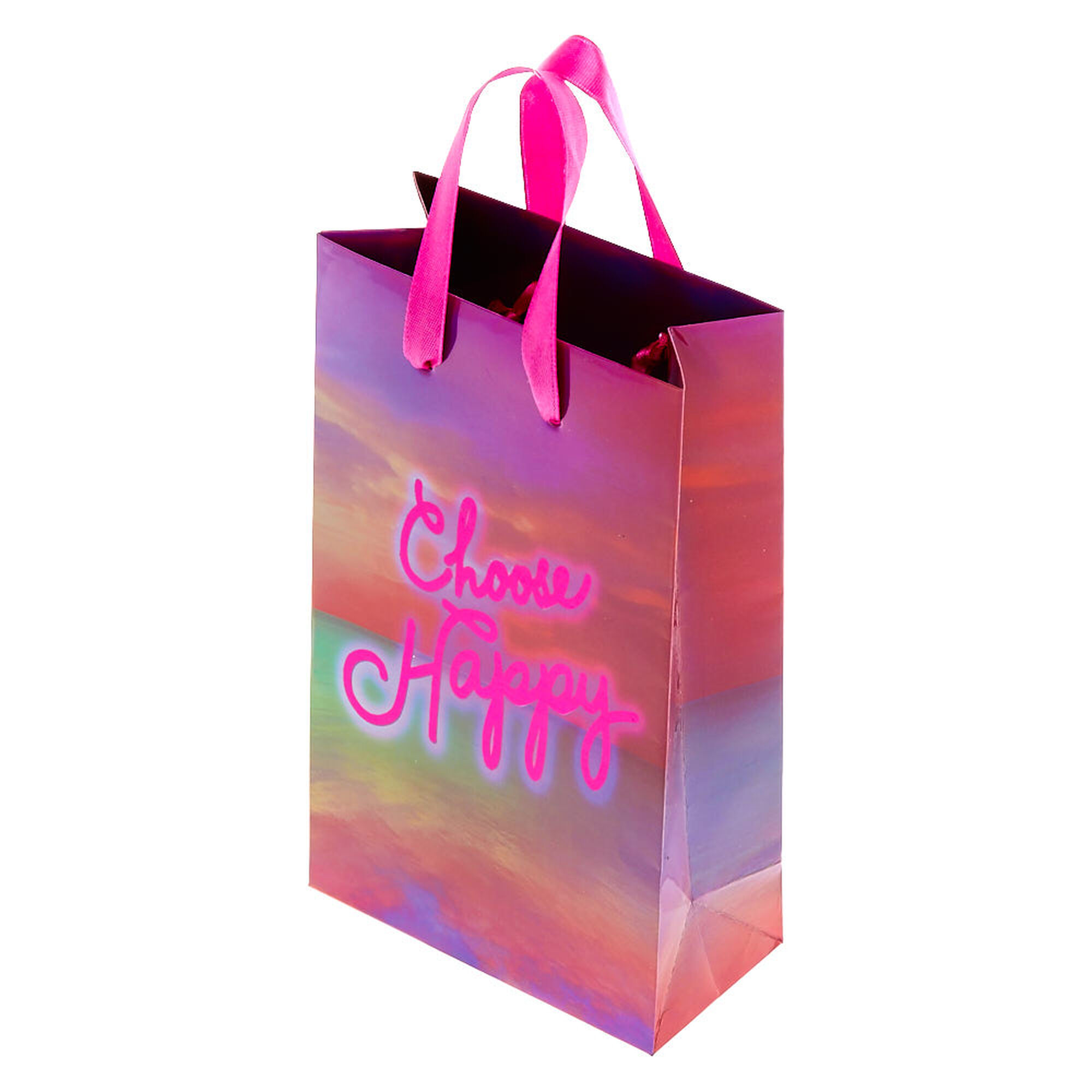 Choose Happy Neon Lights Small Gift Bag | Claire's US